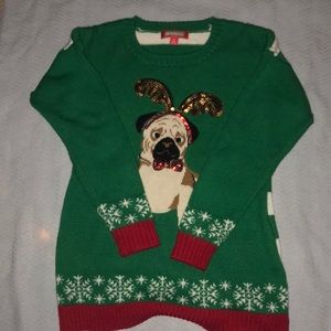 “Ugly” christmas sweater sequin pug